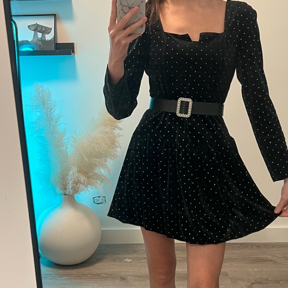 Black velvet diamanté short dress